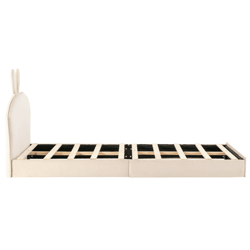 Cama de criança 90x200cm cama estofada em veludo - cabeceira em forma de coelho - com estrado de molas - Bege