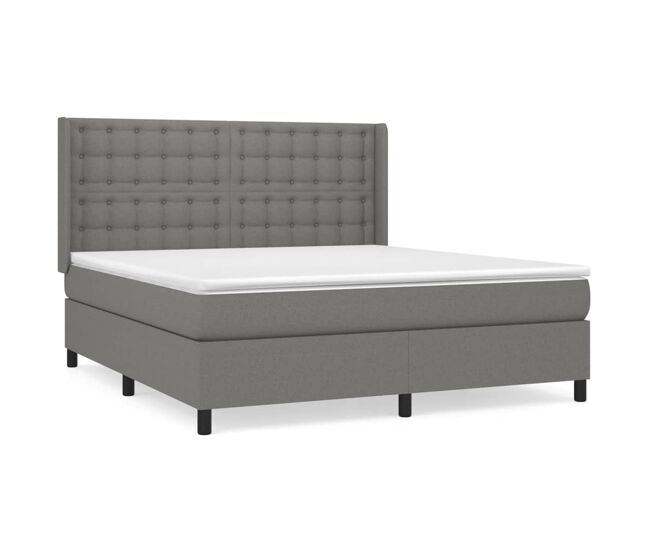 Cama box spring con colchón tela gris oscuro 160x200 cm botones
