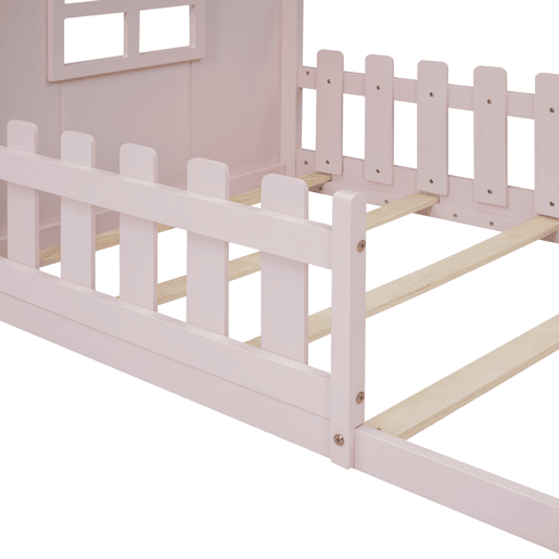 Cama-cama para crianças 90x200 cm - em forma de casinha - em madeira de pinho e MDF - Rosa Cama-cama para crianças 90x200 cm - em forma de casinha - em madeira de pinho e MDF - Rosa