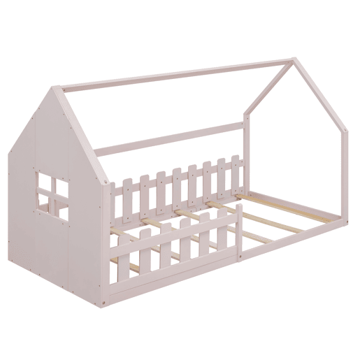 Cama-cama para crianças 90x200 cm - em forma de casinha - em madeira de pinho e MDF - Rosa Cama-cama para crianças 90x200 cm - em forma de casinha - em madeira de pinho e MDF - Rosa