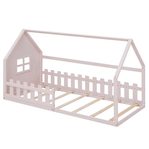 Cama-cama para crianças 90x200 cm - em forma de casinha - em madeira de pinho e MDF - Rosa Cama-cama para crianças 90x200 cm - em forma de casinha - em madeira de pinho e MDF - Rosa