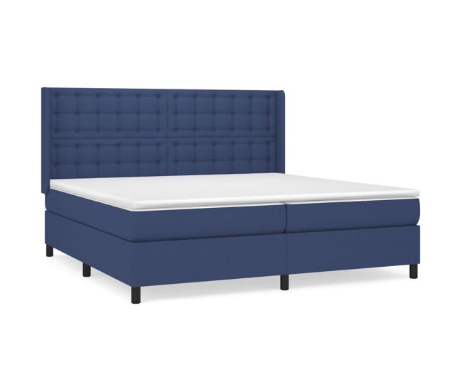 Cama box spring con colchón tela azul 200x200 cm botones