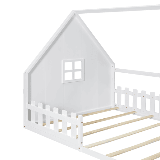 Cama de cabina para crianças 140x200 cm - Forma de casa de campo - Pinho e MDF - Branco