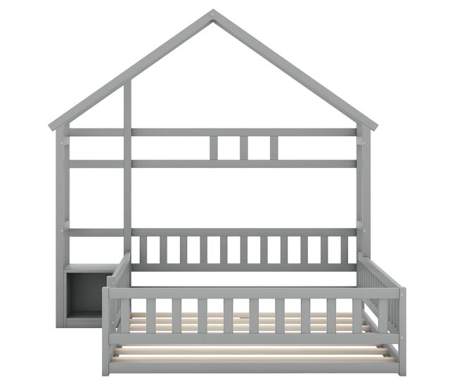 Cama cabina para niños 140x200 cm con mesita de noche y barandillas de seguridad - somier - gris