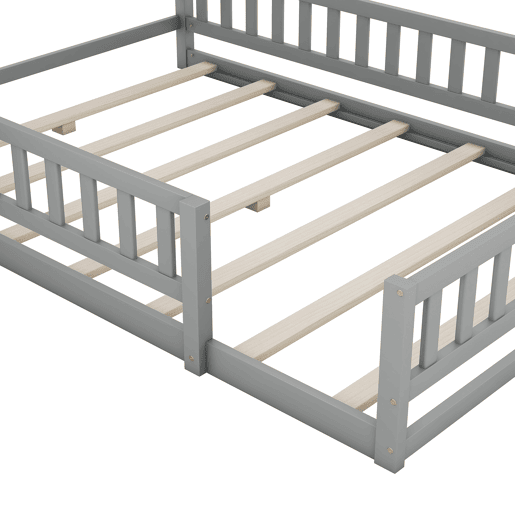 Cama de cabina para crianças 140x200 cm com mesa de cabeceira e grades de proteção - estrado - Cinzento