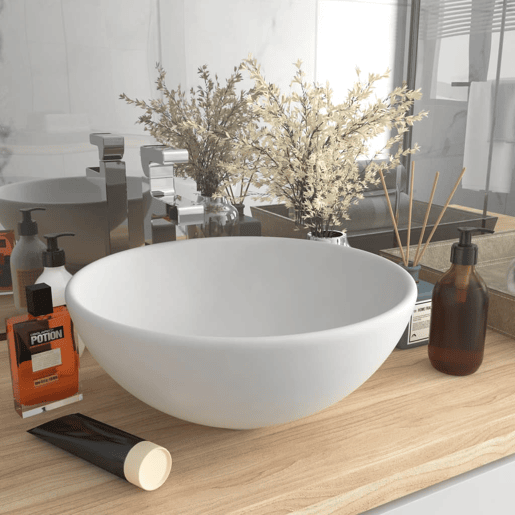 Lavatório - Lavabo - Pia de banheiro WC luxuoso redondo 32,5x14cm cerâmica branco mate