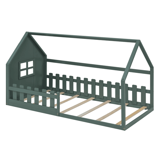 Cabina-cama para crianças 90x200 cm - em forma de casinha - em madeira de pinho e MDF - Verde