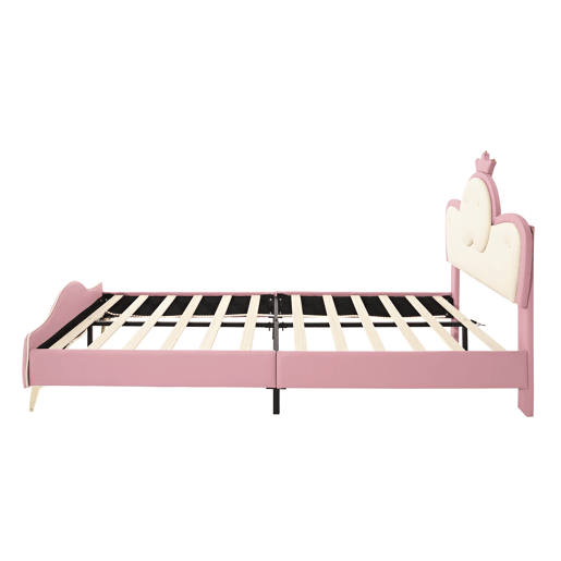 Cama de criança 90x200cm em pele sintética - com LED - Rosa e branco