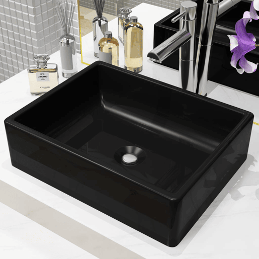 Lavatório - Lavabo - Pia de banheiro retangular em cerâmica preto 41x30x12 cm