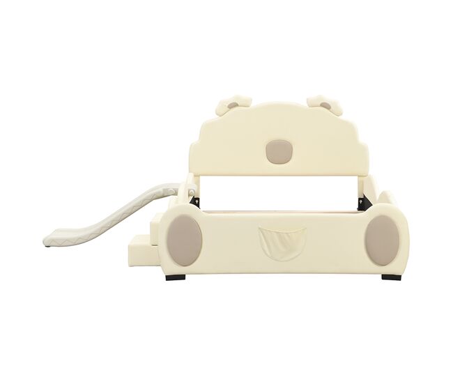 Cama infantil de piel sintética 140x200 cm - con tobogán y escalera - beige