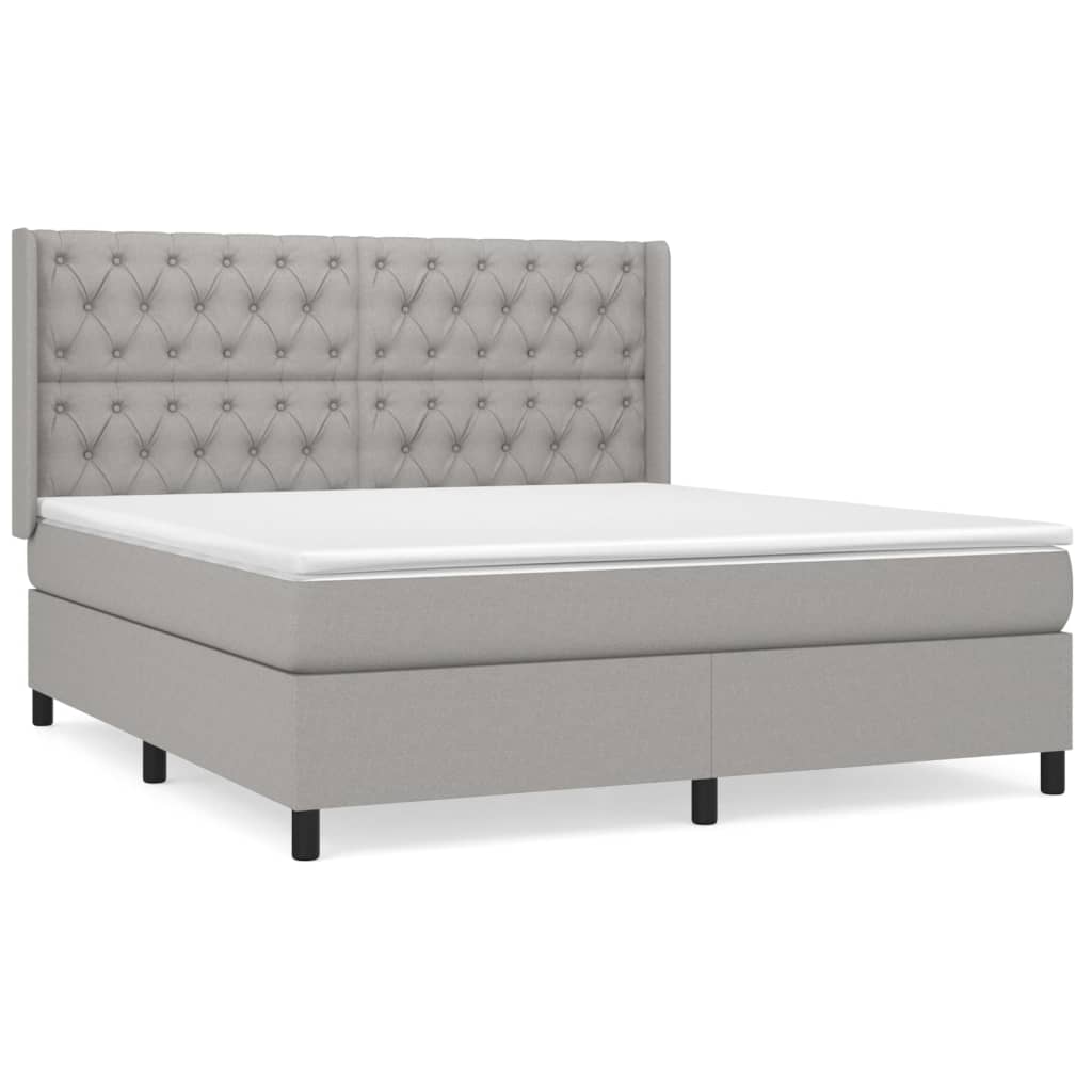 Cama box spring con colchón tela gris claro 160x200 cm diseño de botones