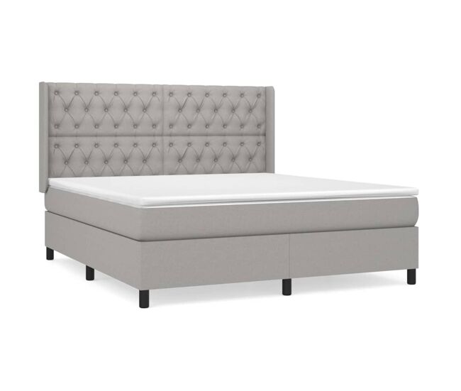 Cama box spring con colchón tela gris claro 160x200 cm diseño de botones