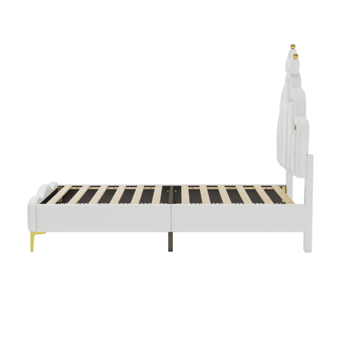 Cama de criança 90x200cm com LED - cama de princesa com almofada de pele sintética - Branco