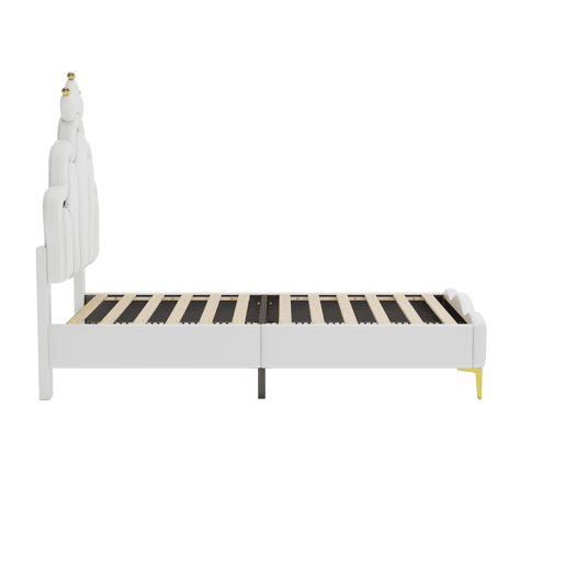 Cama de criança 90x200cm com LED - cama de princesa com almofada de pele sintética - Branco