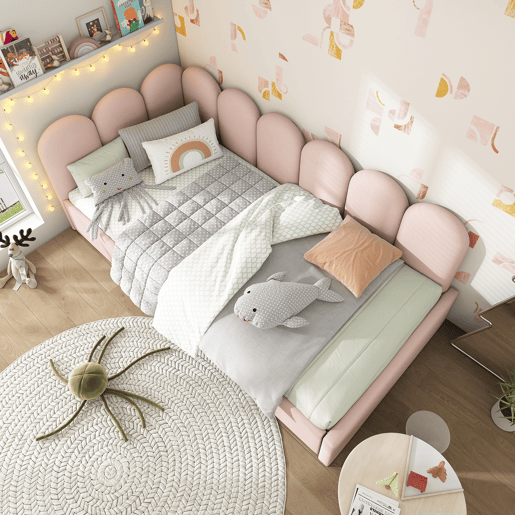Sofá-cama com 2 gavetas - tecido de veludo - 90x200 cm - com estrado de molas - Rosa