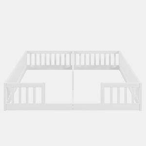 Cama de criança 2x90x200cm madeira maciça - com corrimões - sem estrado - Branco