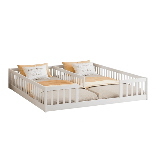 Cama de criança 2x90x200cm madeira maciça - com corrimões - sem estrado - Branco