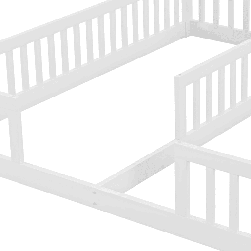 Cama de criança 2x90x200cm madeira maciça - com corrimões - sem estrado - Branco
