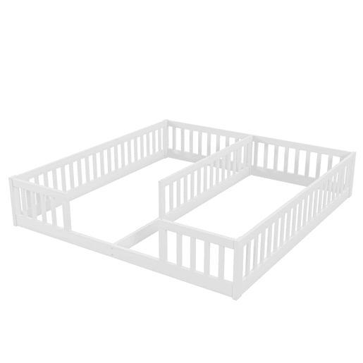 Cama de criança 2x90x200cm madeira maciça - com corrimões - sem estrado - Branco