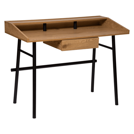 Mesa de escritório industrial Josan com gaveta carvalho e preto 110 cm Mesa de escritório industrial Josan com gaveta carvalho e preto 110 cm