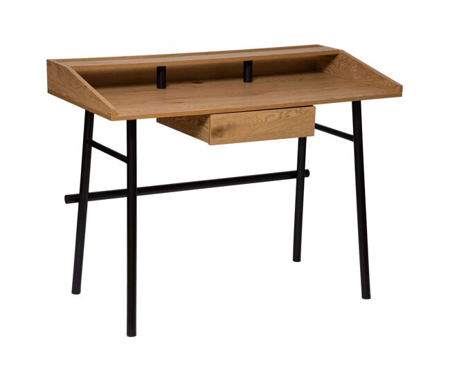Mesa escritorio industrial josan con cajón roble y negro 110 cm