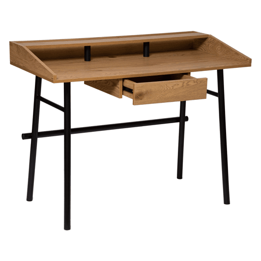 Mesa de escritório industrial Josan com gaveta carvalho e preto 110 cm Mesa de escritório industrial Josan com gaveta carvalho e preto 110 cm