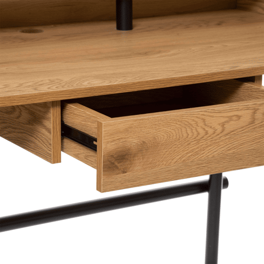 Mesa de escritório industrial Josan com gaveta carvalho e preto 110 cm Mesa de escritório industrial Josan com gaveta carvalho e preto 110 cm