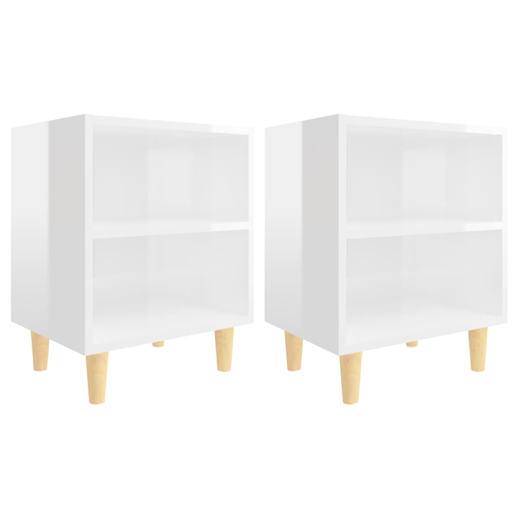 juego de mesitas de noche - mesillas patas madera blanco brillo 40x30x50 cm