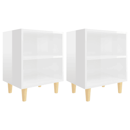 Lote de 2 Mesas cabeceira - mesinhas de cabeceira pernas madeira 40x30x50cm branco brilhante