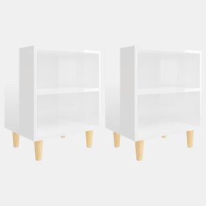 Lote de 2 Mesas cabeceira - mesinhas de cabeceira pernas madeira 40x30x50cm branco brilhante