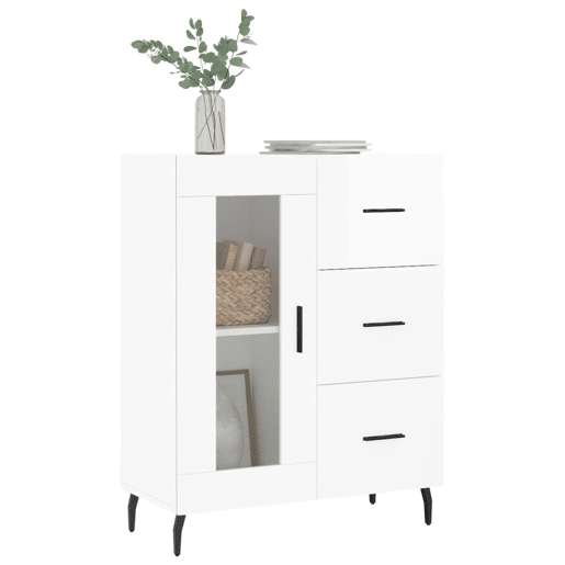 vidaXL Aparador 69,5x34x90 cm madeira processada branco brilhante vidaXL Aparador 69,5x34x90 cm madeira processada branco brilhante