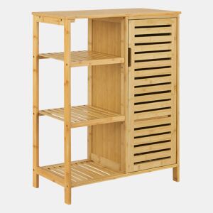 Armário de casa de banho Vetlanda 3 estantes 1 porta Bambu 87x66x33 cm - Natural en.casa