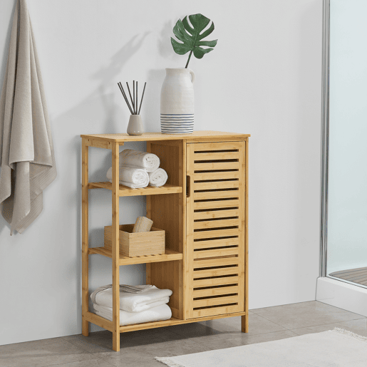 Armário de casa de banho Vetlanda 3 estantes 1 porta Bambu 87x66x33 cm - Natural en.casa