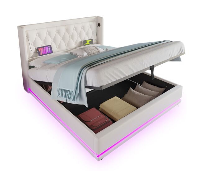 Cama de matrimonio de pu con almacenaje 170x210