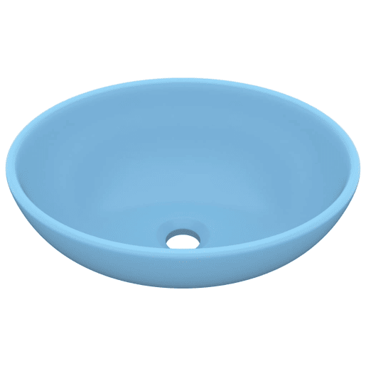 Lavatório - Lavabo - Pia de banheiro luxuoso formato oval 40x33cm cerâmica azul-claro mate