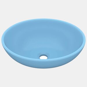 Lavatório - Lavabo - Pia de banheiro luxuoso formato oval 40x33cm cerâmica azul-claro mate