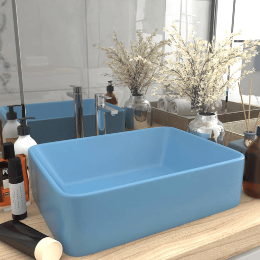 Lavatório - Lavabo - Pia de banheiro luxuoso 41x30x12 cm cerâmica azul-claro mate