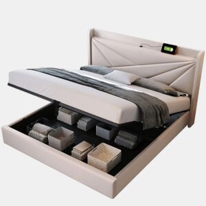 Cama de casal de linho 180x200cm com armazenamento,bege