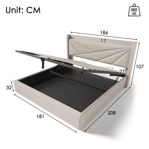 Cama de casal de linho 180x200cm com armazenamento,bege
