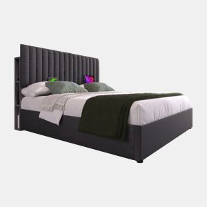 Cama de casal de linho 140x200cm com armazenamento,luz led,cinzento