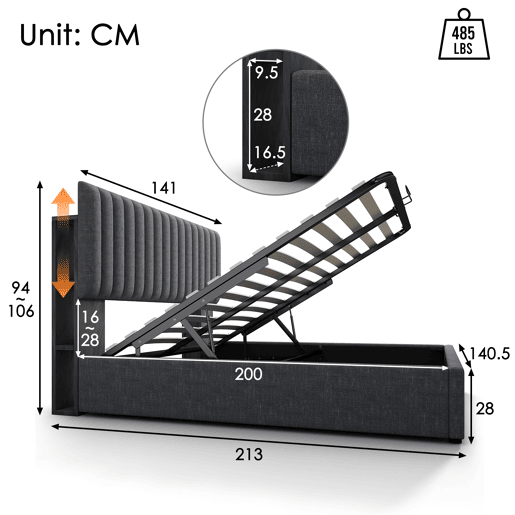Cama de casal de linho 140x200cm com armazenamento,luz led,cinzento Cama de casal de linho 140x200cm com armazenamento,luz led,cinzento