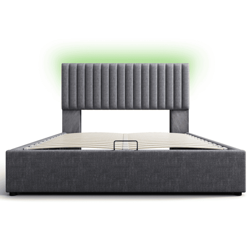 Cama de casal de linho 140x200cm com armazenamento,luz led,cinzento Cama de casal de linho 140x200cm com armazenamento,luz led,cinzento