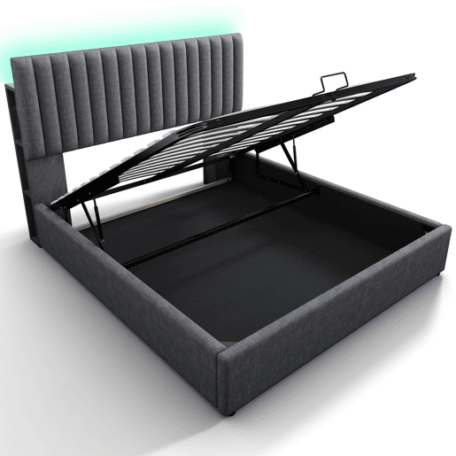 Cama de casal de linho 140x200cm com armazenamento,luz led,cinzento Cama de casal de linho 140x200cm com armazenamento,luz led,cinzento