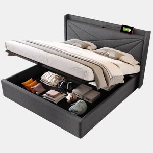 Cama de casal de linho 140x200cm com armazenamento,cinzento