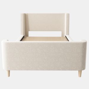 Cama de criança 90x200 cm estofada em veludo bege (colchão não incluído)