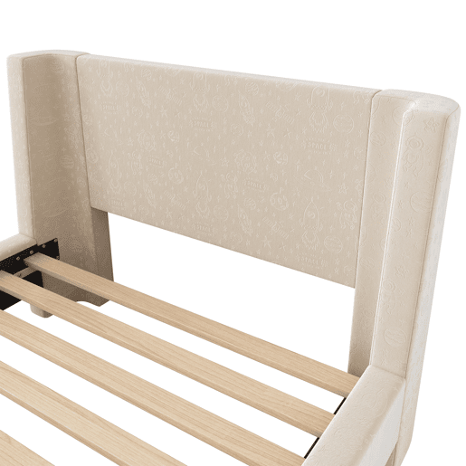 Cama de criança 90x200 cm estofada em veludo bege (colchão não incluído)