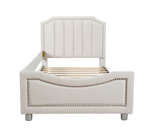 Cama individual 90x200cm para niños - sofá cama de terciopelo - beige