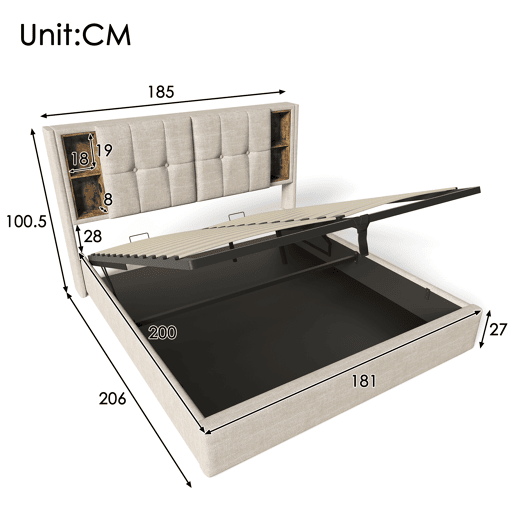 Cama de casal de linho 180x200cm com armazenamento,natural Cama de casal de linho 180x200cm com armazenamento,natural