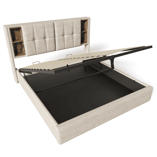 Cama de casal de linho 180x200cm com armazenamento,natural Cama de casal de linho 180x200cm com armazenamento,natural