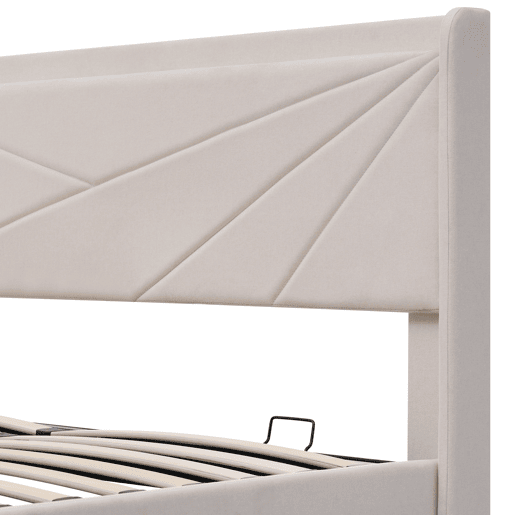 Cama de casal de linho 160x200cm com armazenamento,bege